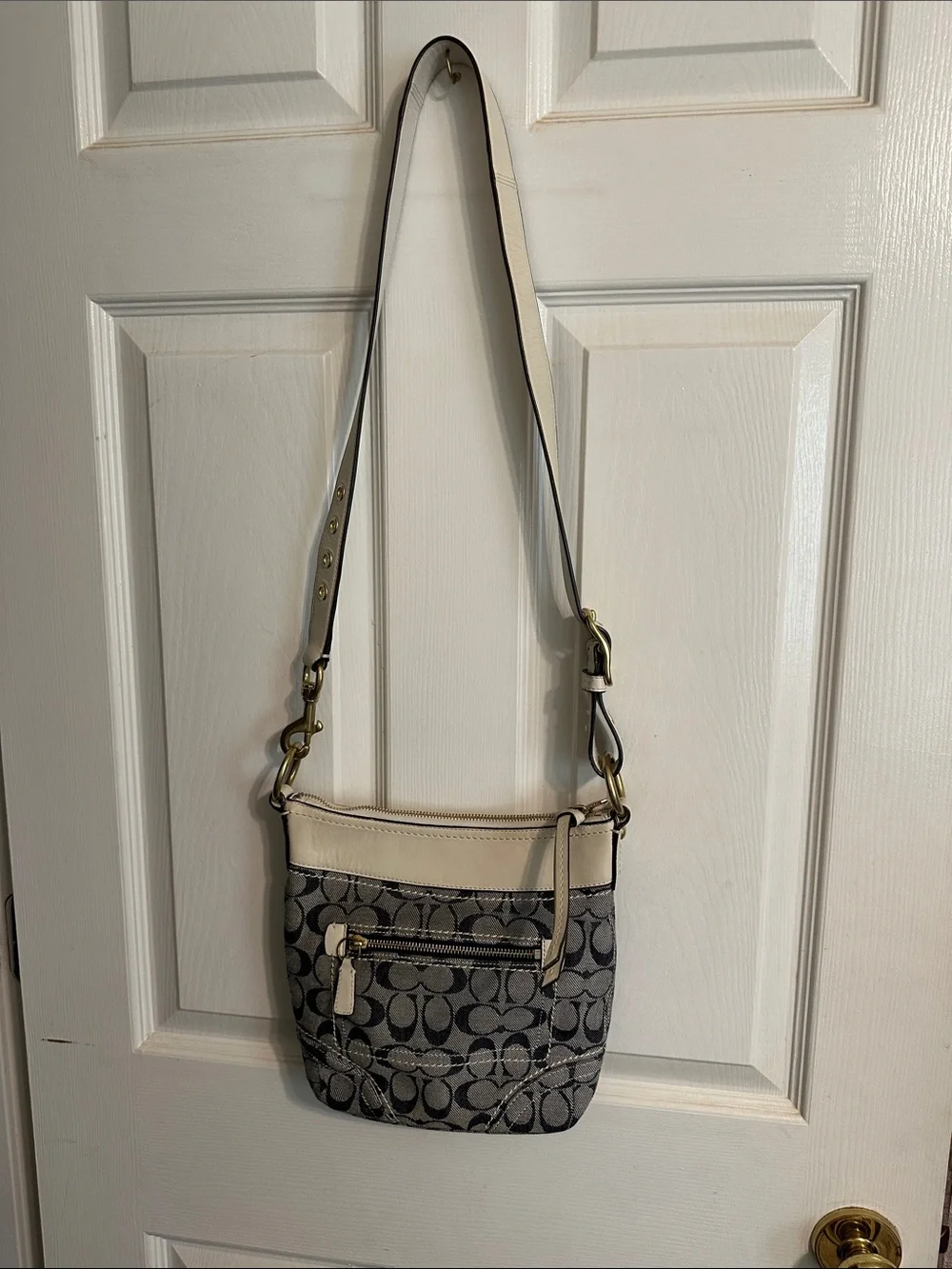 Coach Signature Denim Canvas Crossbody in Chalk and Blue